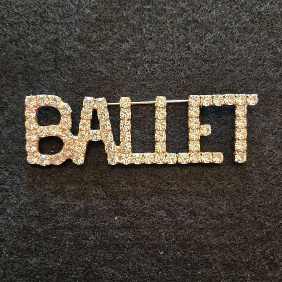 1980's BALLET Rhinestone Pin Brooch - Picture 1 of 6